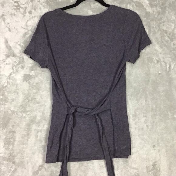 H by Bordeaux Womens Large Gray Ribbed Knit Scoop Neck Short Sleeve T-Shirt Top - Picture 4 of 13